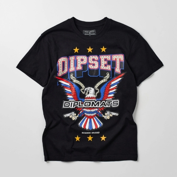 Dipset Diplomats Logo Black Short Sleeve Tee w/Bling. XL. NWT. - Picture 2 of 6